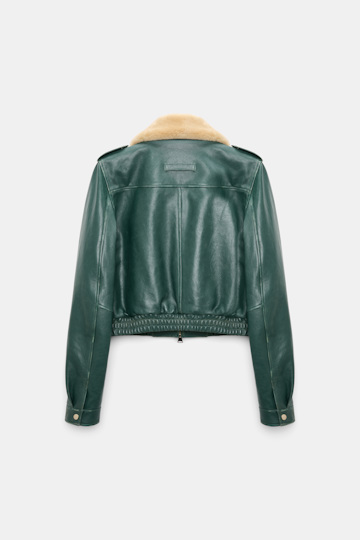Dorothee Schumacher Leather bomber jacket deep green Product Detail View