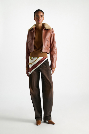 Dorothee Schumacher Leather bomber jacket cinnamon Model Detail View