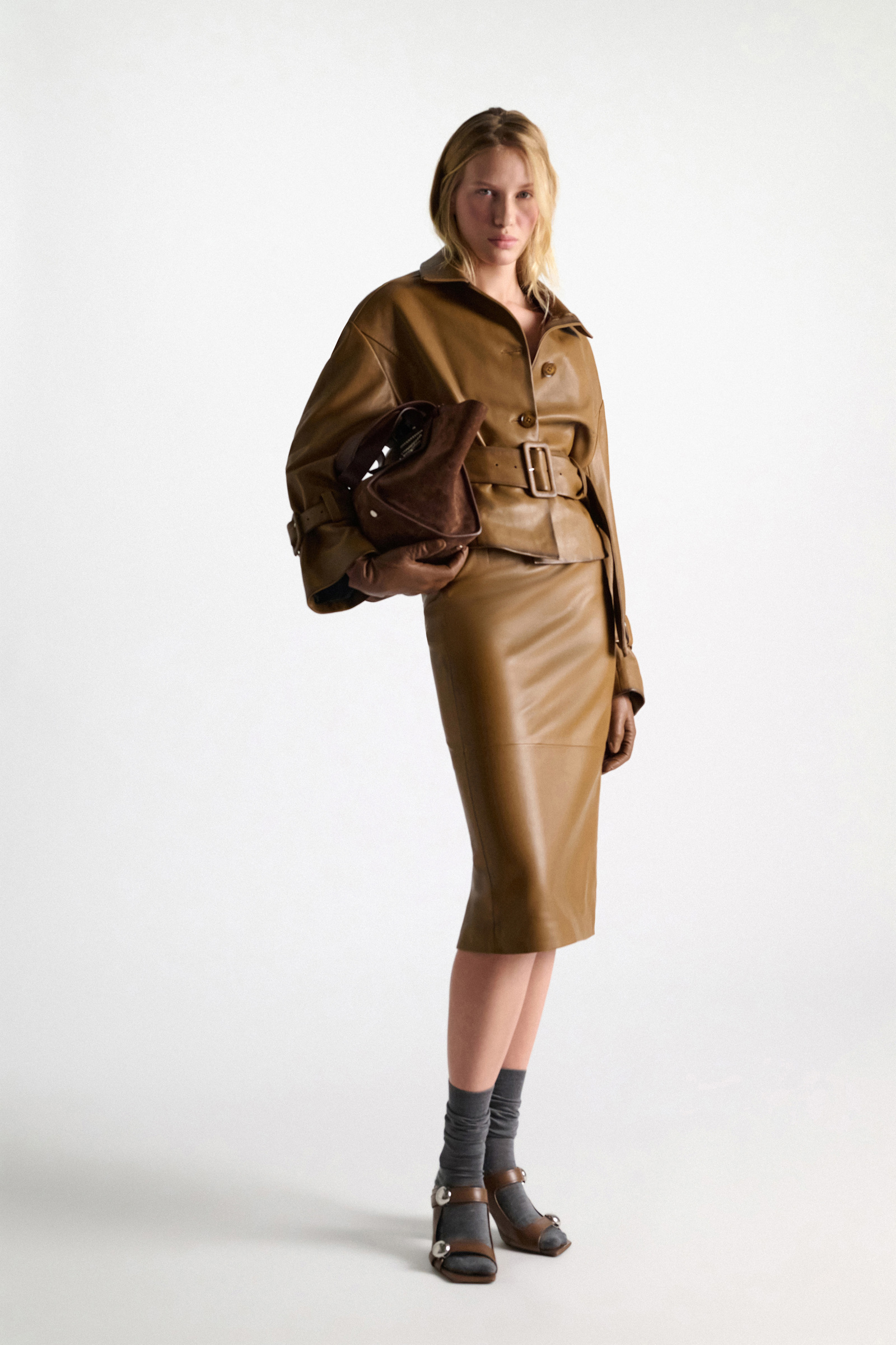 Dorothee Schumacher Leather pencil skirt saffron Model Front View