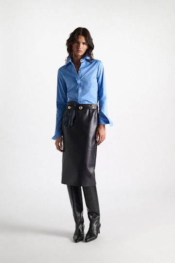 Dorothee Schumacher Leather pencil skirt midnight navy Model Detail View