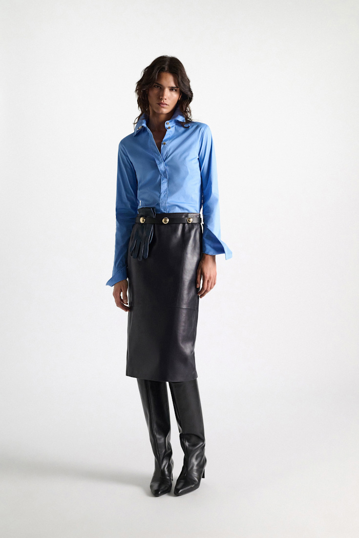 Dorothee Schumacher Leather pencil skirt midnight navy Model Detail View