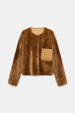 Dorothee Schumacher Reversible lamb fur jacket cinnamon tweed