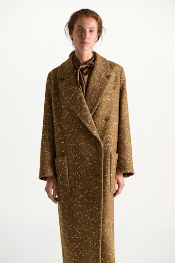 Dorothee Schumacher Bouclé herringbone tweed coat saffron tweed Model Detail View