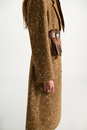 Dorothee Schumacher Bouclé herringbone tweed coat saffron tweed Model Detail View