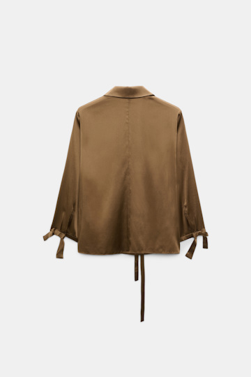 Dorothee Schumacher Slim satin blouse with ties porcini Product Detail View