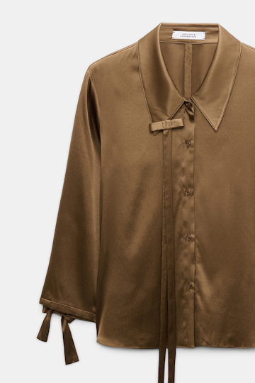 Dorothee Schumacher Slim satin blouse with ties porcini Product Detail View