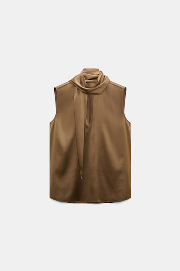 Dorothee Schumacher Sleeveless satin blouse porcini Product Front View
