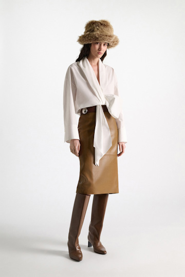 Dorothee Schumacher Oversized draped blouse in stretch cotton poplin pure white Model Front View