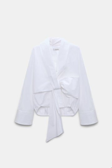 Dorothee Schumacher Oversized draped blouse in stretch cotton poplin pure white Product Detail View
