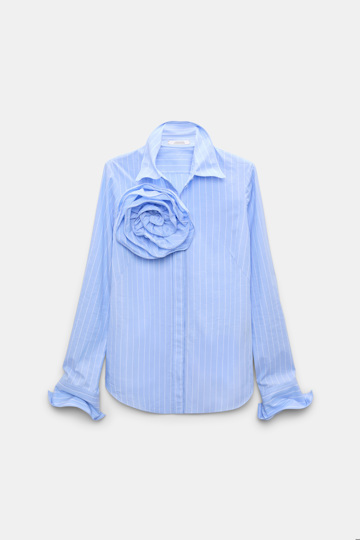 Dorothee Schumacher Slim cotton poplin shirt with XL rose madeira stripe Product Front View