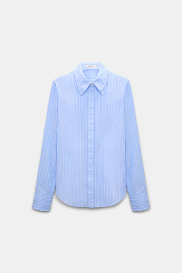 Dorothee Schumacher Slim cotton poplin shirt with XL rose madeira stripe Product Detail View