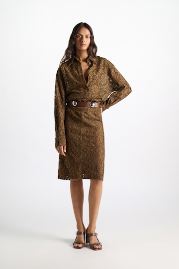 Dorothee Schumacher Guipure lace shirtdress porcini Model Detail View