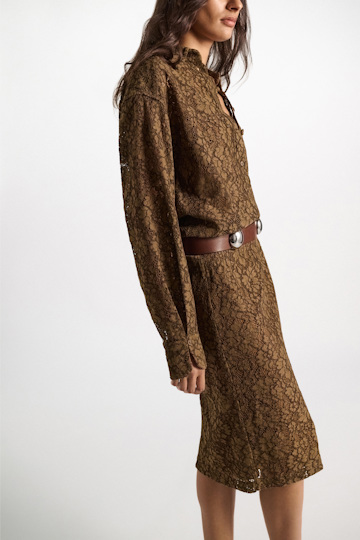 Dorothee Schumacher Guipure lace shirtdress porcini Model Detail View