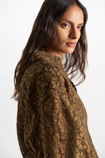 Dorothee Schumacher Guipure lace shirtdress porcini Model Detail View