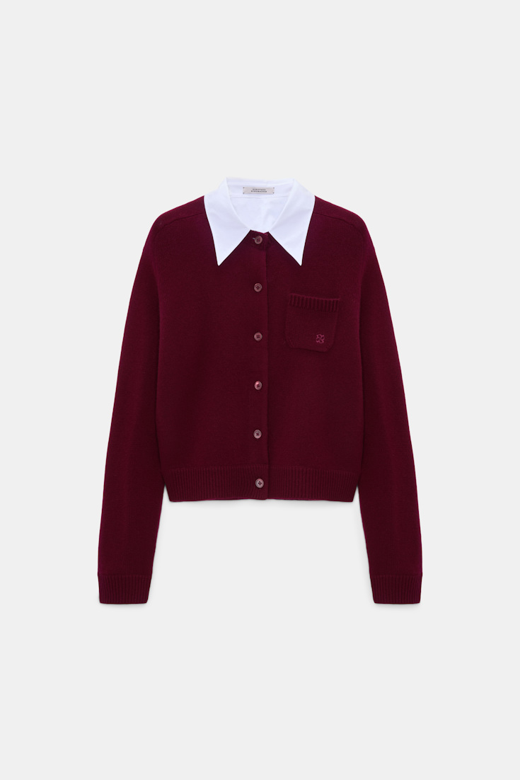 Dorothee Schumacher Cardigan with contrast collar dark burgundy Product Front View
