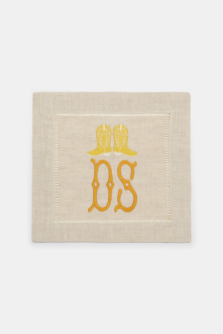 Dorothee Schumacher Set of two hand-embroidered napkins DS Boots yellow Product Detail View