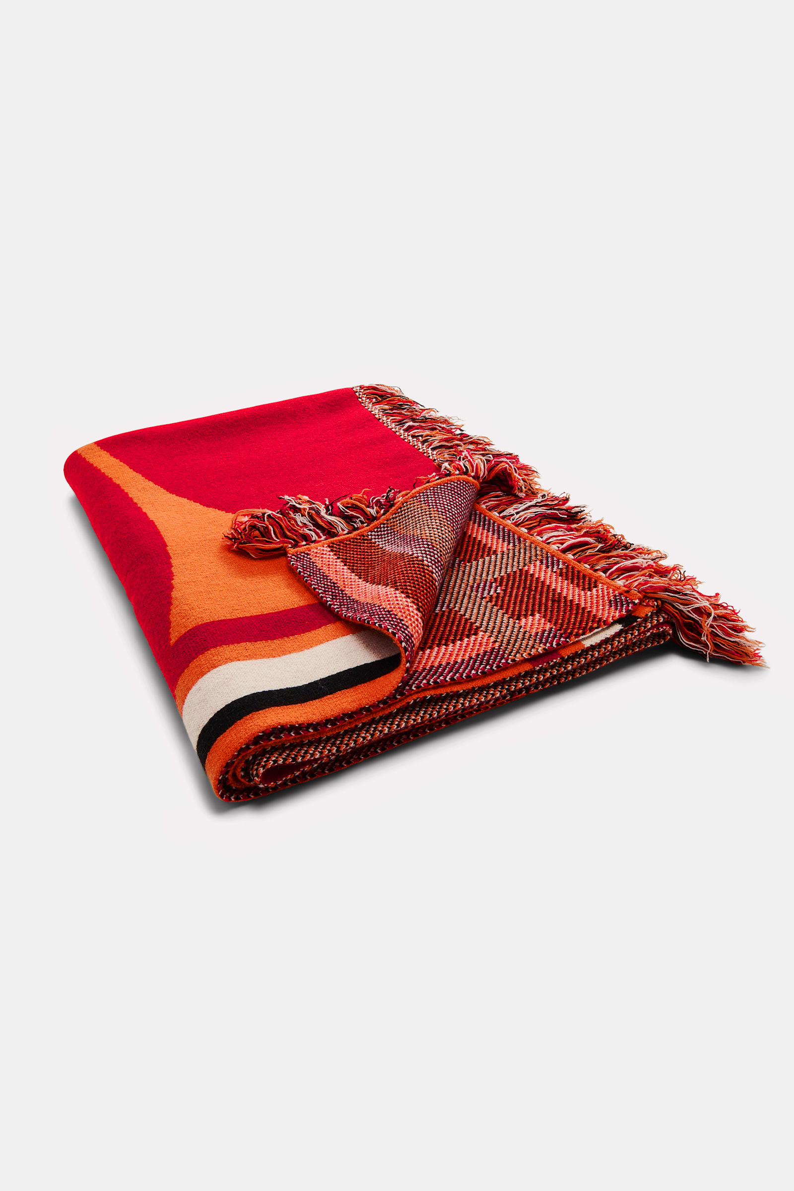 LUCKY CLOVER blanket Dorothee Schumacher Wolldecke mit Kleeblatt und GOOD LUCK Motiv orange verde militar mix