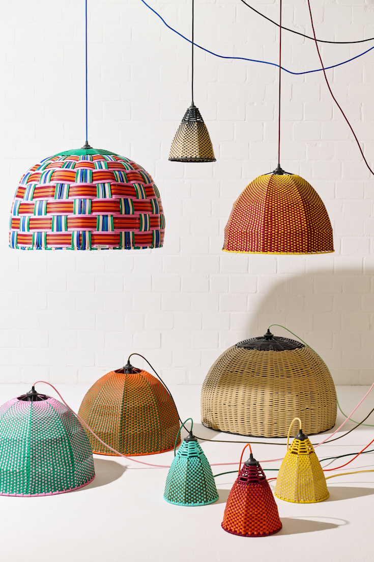 Dorothee Schumacher Hand-woven lampshade yellow rojo vino mix