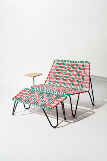 Dorothee Schumacher Hand-woven footrest rojo azul mix
