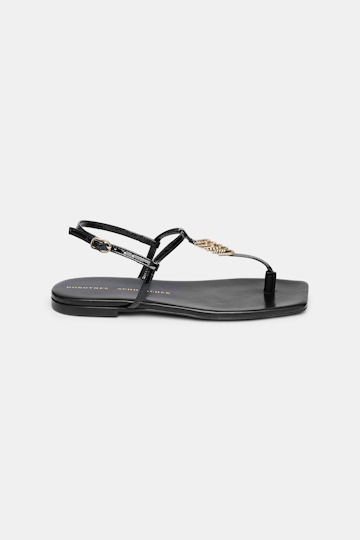 Dorothee Schumacher Patent sandals with signature D-rings pure black
