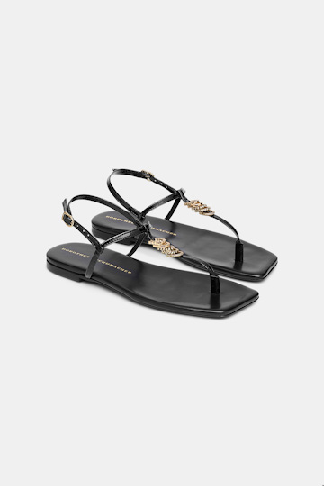 Dorothee Schumacher Patent sandals with signature D-rings pure black