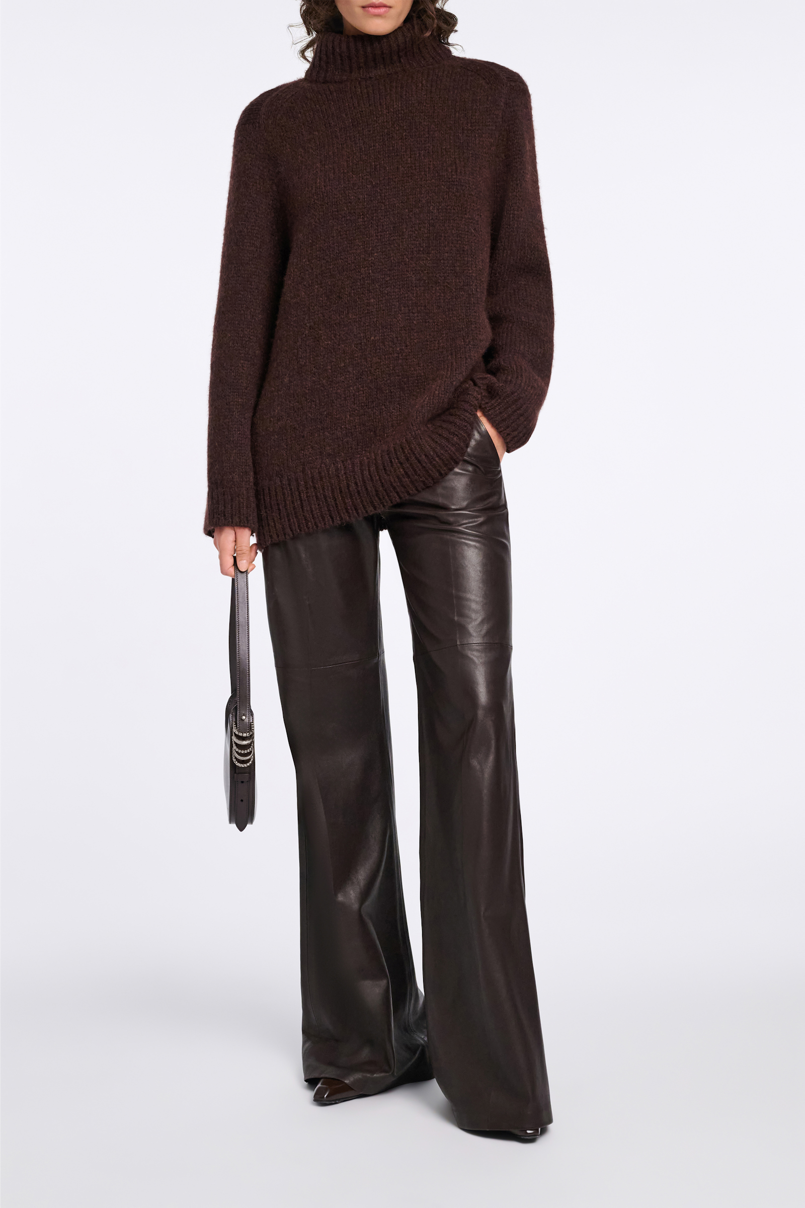 Dorothee Schumacher Half Moon Mini Bag in soft calf leather with D-ring hardware Dark Chocolate