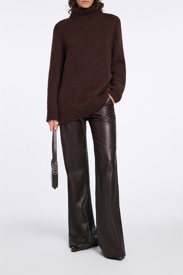 Dorothee Schumacher Half Moon Mini Bag in soft calf leather with D-ring hardware Dark Chocolate