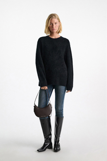 Dorothee Schumacher Half Moon Mini Bag in soft calf leather with D-ring hardware Dark Chocolate