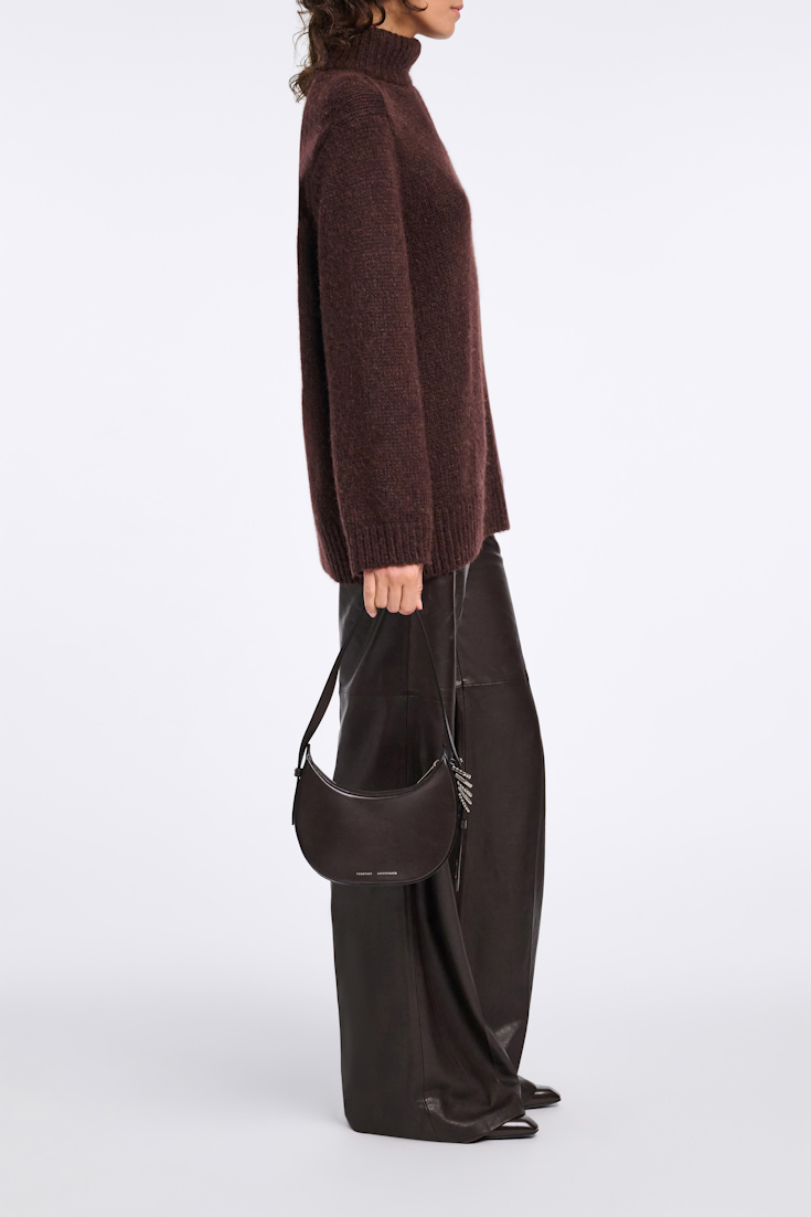 Dorothee Schumacher Half Moon Mini Bag in soft calf leather with D-ring hardware Dark Chocolate