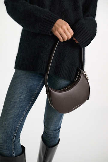 Dorothee Schumacher Half Moon Mini Bag in soft calf leather with D-ring hardware Dark Chocolate