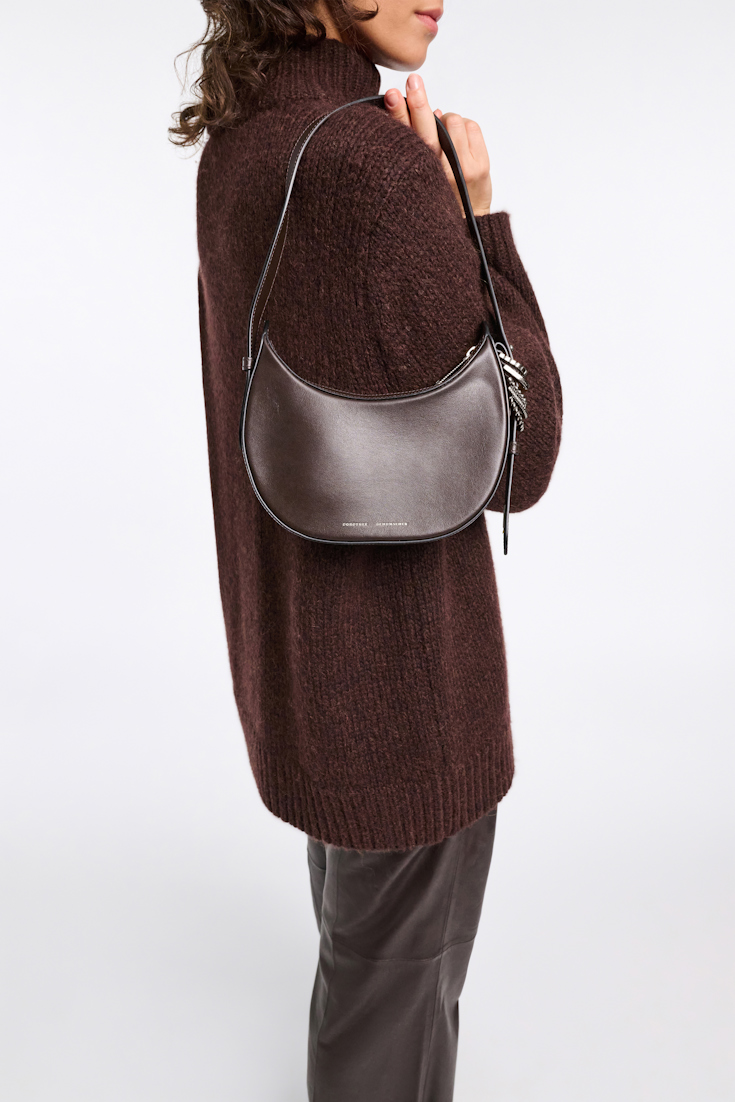 Dorothee Schumacher Half Moon Mini Bag in soft calf leather with D-ring hardware Dark Chocolate