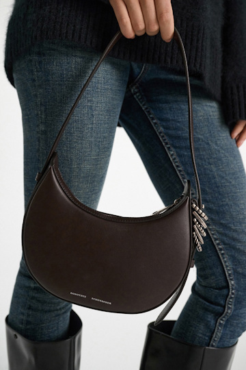 Dorothee Schumacher Half Moon Mini Bag in soft calf leather with D-ring hardware Dark Chocolate