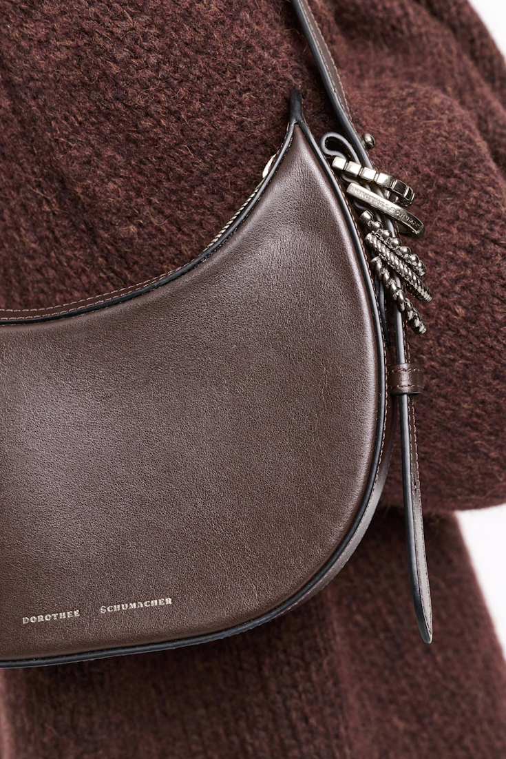 Dorothee Schumacher Half Moon Mini Bag in soft calf leather with D-ring hardware Dark Chocolate