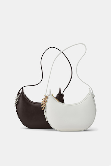 Dorothee Schumacher Half Moon Mini Bag in soft calf leather with D-ring hardware Dark Chocolate