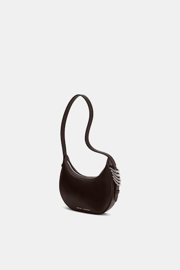 Dorothee Schumacher Half Moon Mini Bag in soft calf leather with D-ring hardware Dark Chocolate