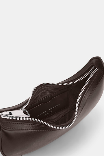 Dorothee Schumacher Half Moon Mini Bag in soft calf leather with D-ring hardware Dark Chocolate