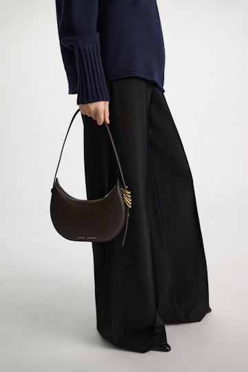 Dorothee Schumacher Half Moon Mini Bag in soft calf leather with D-ring hardware Dark Chocolate