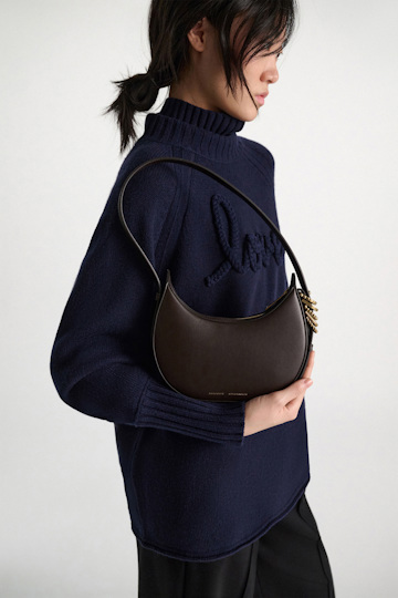 Dorothee Schumacher Half Moon Mini Bag in soft calf leather with D-ring hardware Dark Chocolate