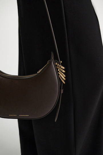 Dorothee Schumacher Half Moon Mini Bag in soft calf leather with D-ring hardware Dark Chocolate