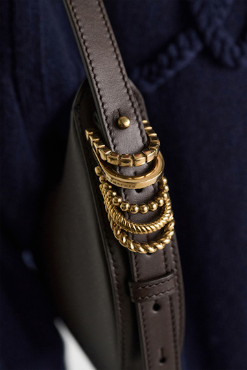 Dorothee Schumacher Half Moon Mini Bag in soft calf leather with D-ring hardware Dark Chocolate