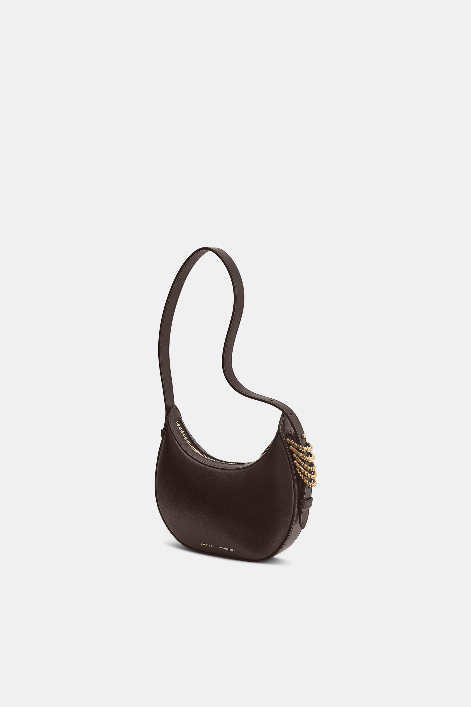 Dorothee Schumacher Half Moon Mini Bag in soft calf leather with D-ring hardware Dark Chocolate