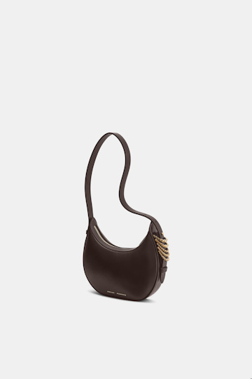 Dorothee Schumacher Half Moon Mini Bag in soft calf leather with D-ring hardware Dark Chocolate