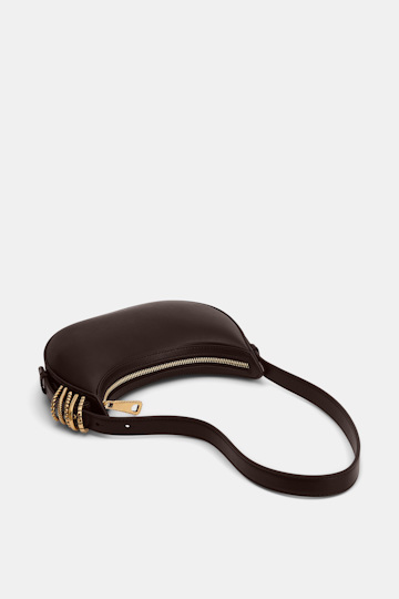 Dorothee Schumacher Half Moon Mini Bag in soft calf leather with D-ring hardware Dark Chocolate