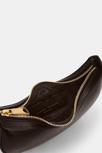 Dorothee Schumacher Half Moon Mini Bag in soft calf leather with D-ring hardware Dark Chocolate