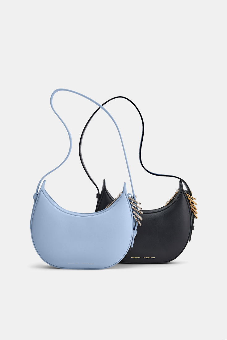 Dorothee Schumacher Half Moon Mini Bag in soft calf leather with D-ring hardware Baby Blue