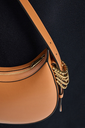 Dorothee Schumacher Half Moon Bag in soft calf leather with D-ring hardware tan