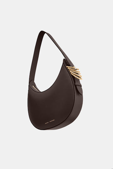 Dorothee Schumacher Half Moon Bag in soft calf leather with D-ring hardware Dark Chocolate