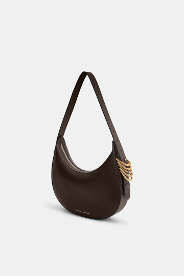 Dorothee Schumacher Half Moon Bag in soft calf leather with D-ring hardware Dark Chocolate