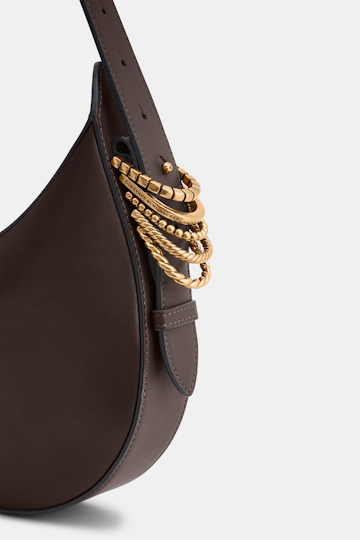 Dorothee Schumacher Half Moon Bag in soft calf leather with D-ring hardware Dark Chocolate