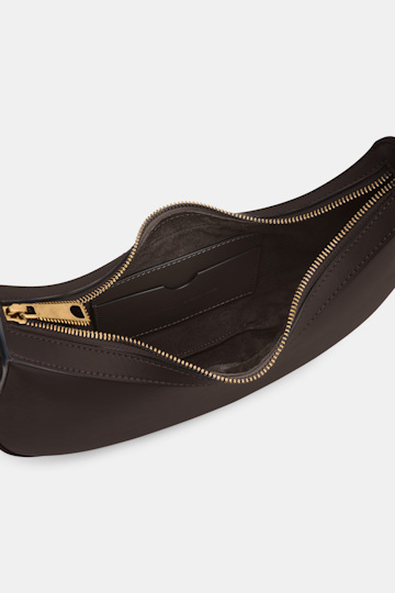 Dorothee Schumacher Half Moon Bag in soft calf leather with D-ring hardware Dark Chocolate